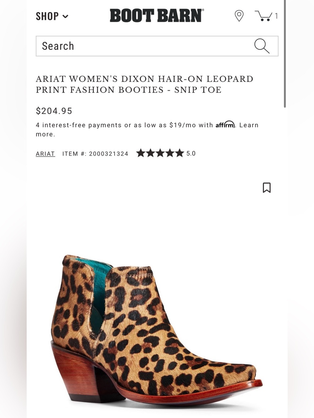 Ariat Dixon Hair-On Leopard Print Western Booties Size 6B